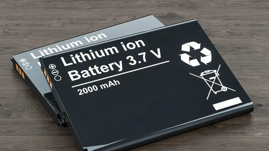 BattG-Vorgaben: Zwei Lithium-Ionen-Batterien mit Entsorgungssymbolen.