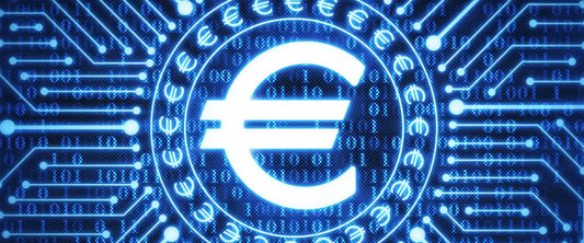 Digitaler Euro im blauen Schaltkreis: Symbol für totale Überwachung und Ende der Freiheit.