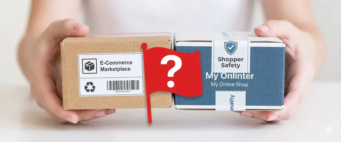 Vergleich zwischen Marktplatz-Versand und eigenem Online-Shop mit Shopper Safety Gütesiegel.