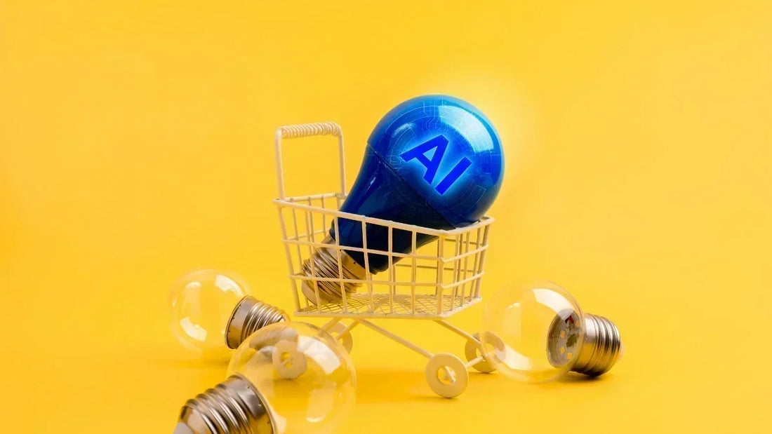 KI-Shoppingtipps: Blauer Glühbirnen-Einkaufswagen für smarte Produktrecherchen