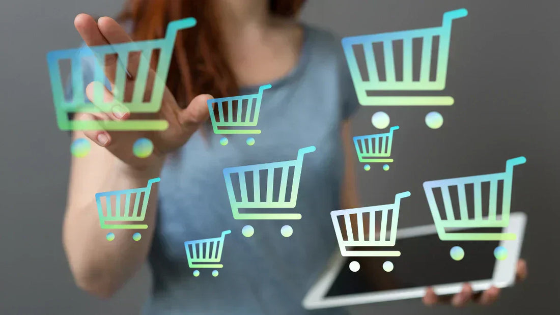 Sicher bezahlen Falle: Einkaufswägen-Symbole bei der forensischen Online-Shopping-Betrugsanalyse.