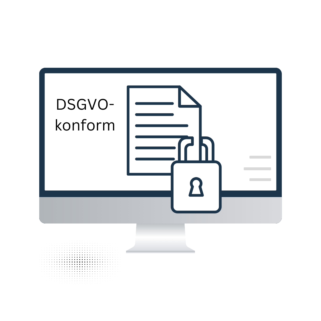 Symbol für DSGVO-konforme Datensicherheit – Schloss und Dokument auf Computerbildschirm, Datenschutz-Illustration.