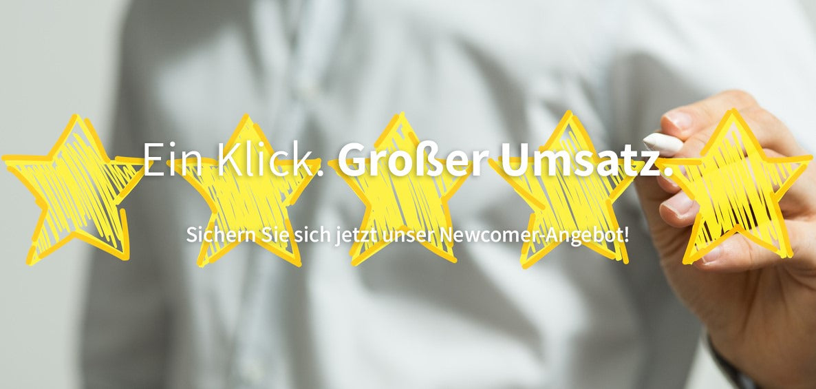 Fünf gelbe Sterne für Top-Bewertung – steigern Sie mit Shopper Safety Ihren Online-Shop-Umsatz mit nur einem Klick.